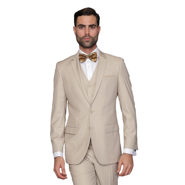 Shop Statement Men's Lorenzo Tan Italian Wool 3-piece Slim Fit Suit ...