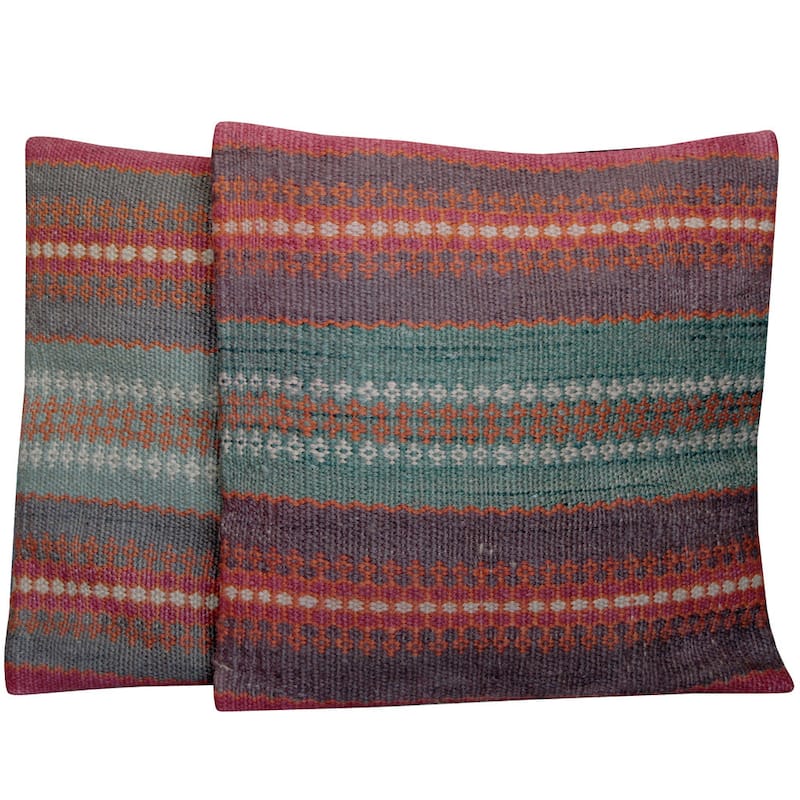 Handmade Kilim Pillow, Set of 2 (India) - 20" x 20"