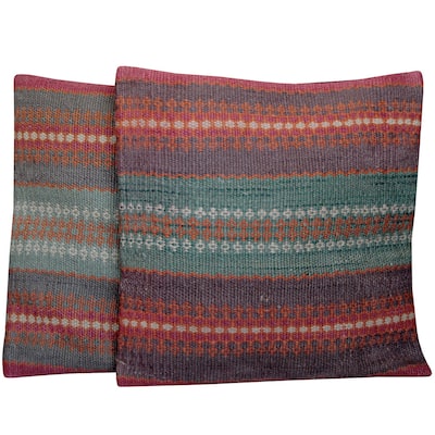 Handmade Kilim Pillow, Set of 2 (India) - 20" x 20"