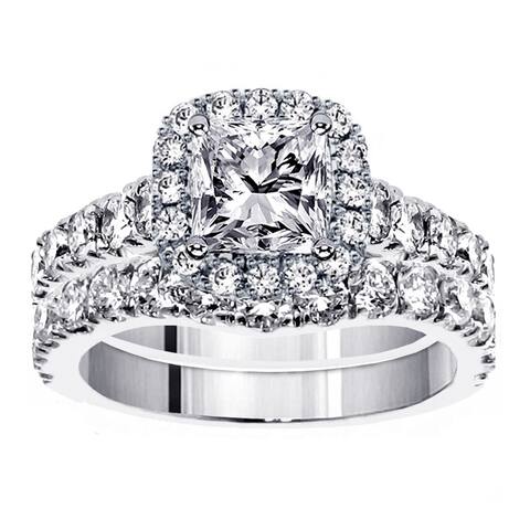Platinum 3 1/3ct TDW Diamond Halo Bridal Ring Set