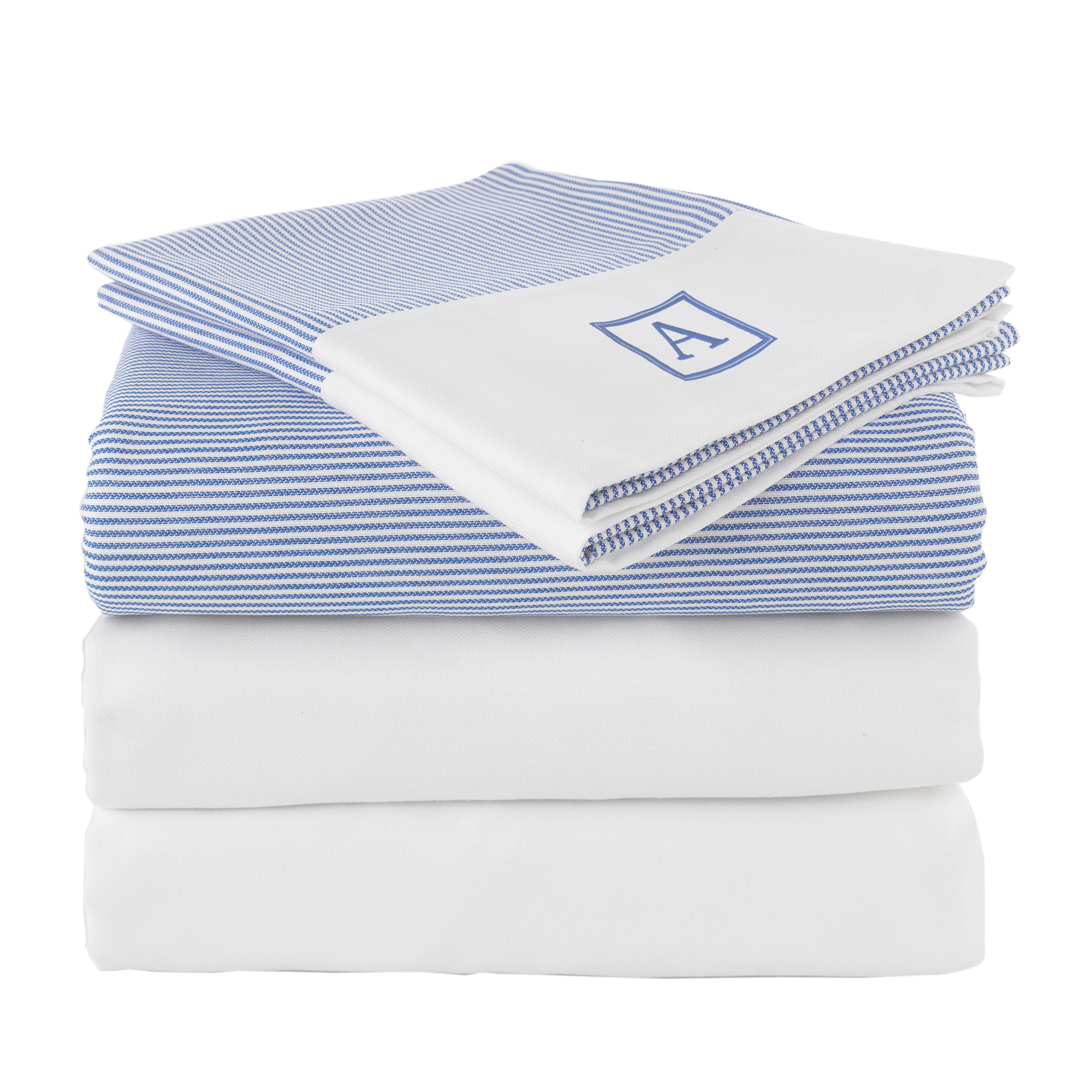 Shop Pamuk Luxury Monogrammed Blue Stripe 300 Thread Count 100