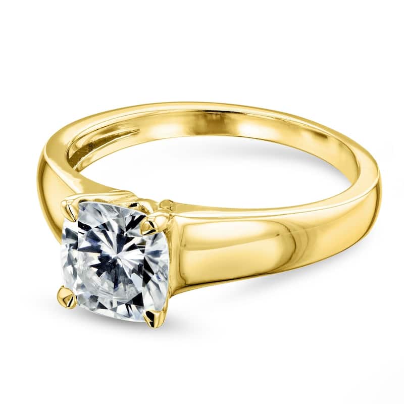Annello by Kobelli 14k Yellow Gold 1 1/10 Carat Cushion Moissanite Classic 4-Prong Wide Solitaire Ring (GH/VS)