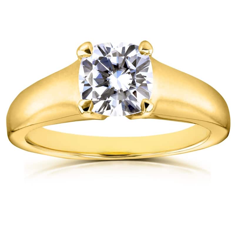 Annello by Kobelli 14k Yellow Gold 1 1/10 Carat Cushion Moissanite Classic 4-Prong Wide Solitaire Ring (GH/VS)