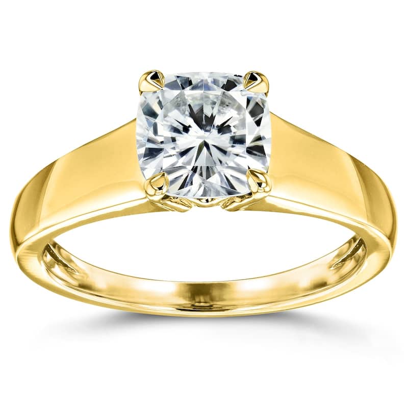 Annello by Kobelli 14k Yellow Gold 1 1/10 Carat Cushion Moissanite Classic 4-Prong Wide Solitaire Ring (GH/VS)