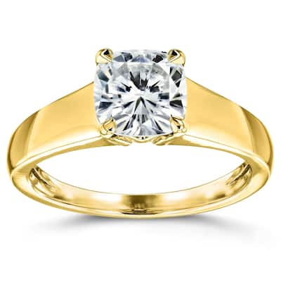 Annello by Kobelli 14k Yellow Gold 1 1/10 Carat Cushion Moissanite Classic 4-Prong Wide Solitaire Ring (GH/VS)