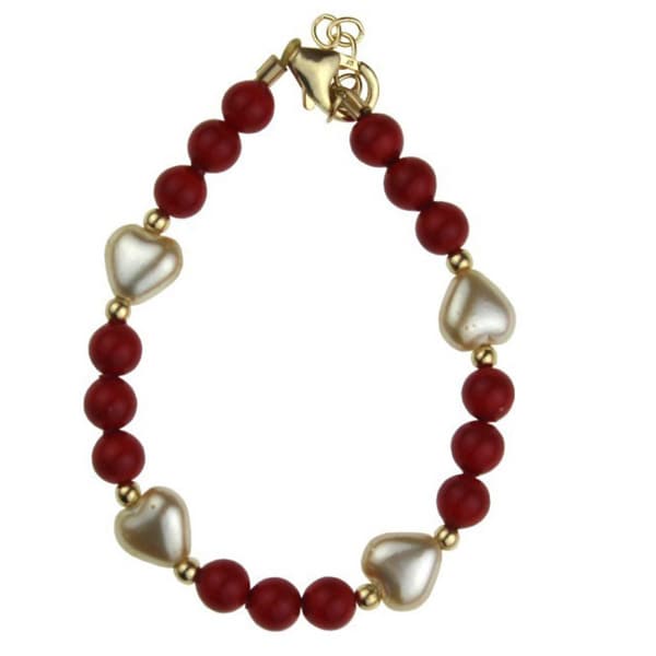 Adorable Red And Ivory Austrian Crystal Pearl Heart Gold Baby Adorable Red And Ivory Austrian Crystal Pearl Heart Gold Baby Bracelet