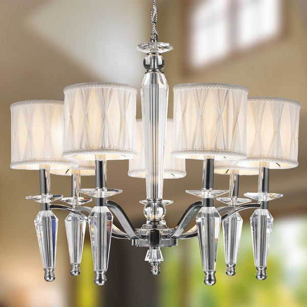 Contemporary 7 Light Chrome Finish And Clear Crystal Chandelier Contemporary 7 Light Chrome Finish And Clear Crystal Chandelier With Shade
