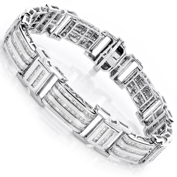 Shop Luxurman 14K Gold 7.95ct TDW Men&#39;s Baguette Diamond Bracelet - Free Shipping Today ...