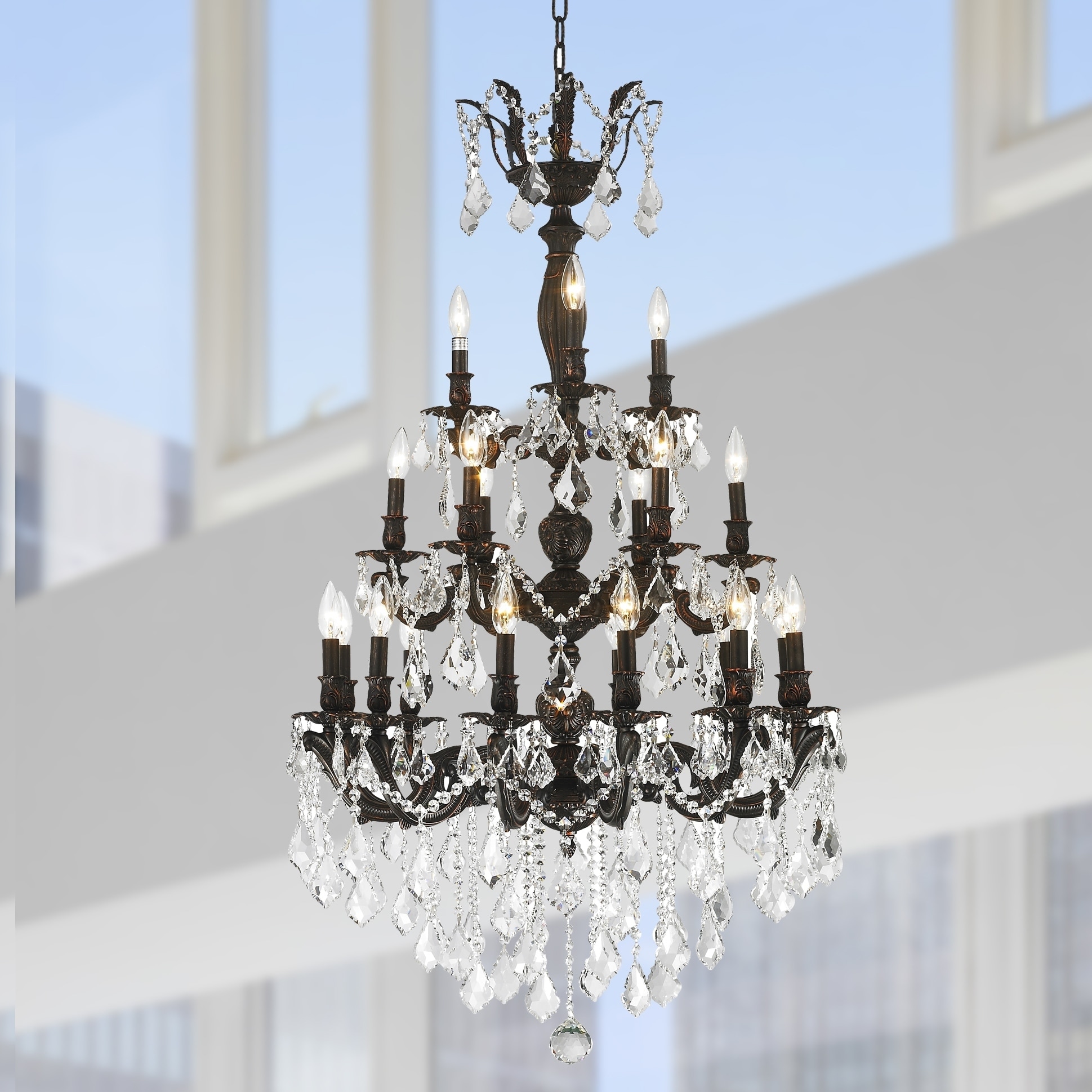 French Versailles 21-light Dark Bronze Finish Crystal Two 2 Tier Chandelier 29"x50" Tall Large (D29" H50") - Chandeliers For Bedrooms by Overstock.com