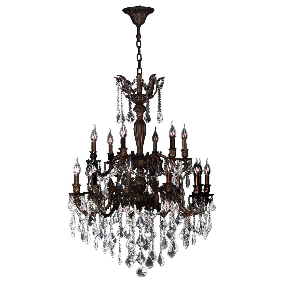 French Versailles 18 Light Flemish Brass Finish Crystal Chandelier Two 2 Tier (D30" H39") - Chandeliers For Bedrooms by Overstock.com