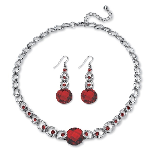 Checkerboard-Cut Birthstone Necklace and Earrings Set in Silvertone Color Fun. Opens flyout.