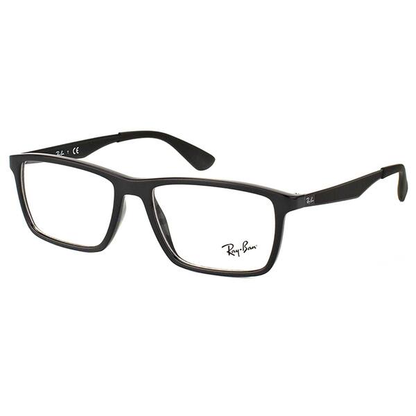 slide 1 of 3, Ray-Ban RX 7056 2000 Shiny Black Plastic Rectangle 55mm Eyeglasses