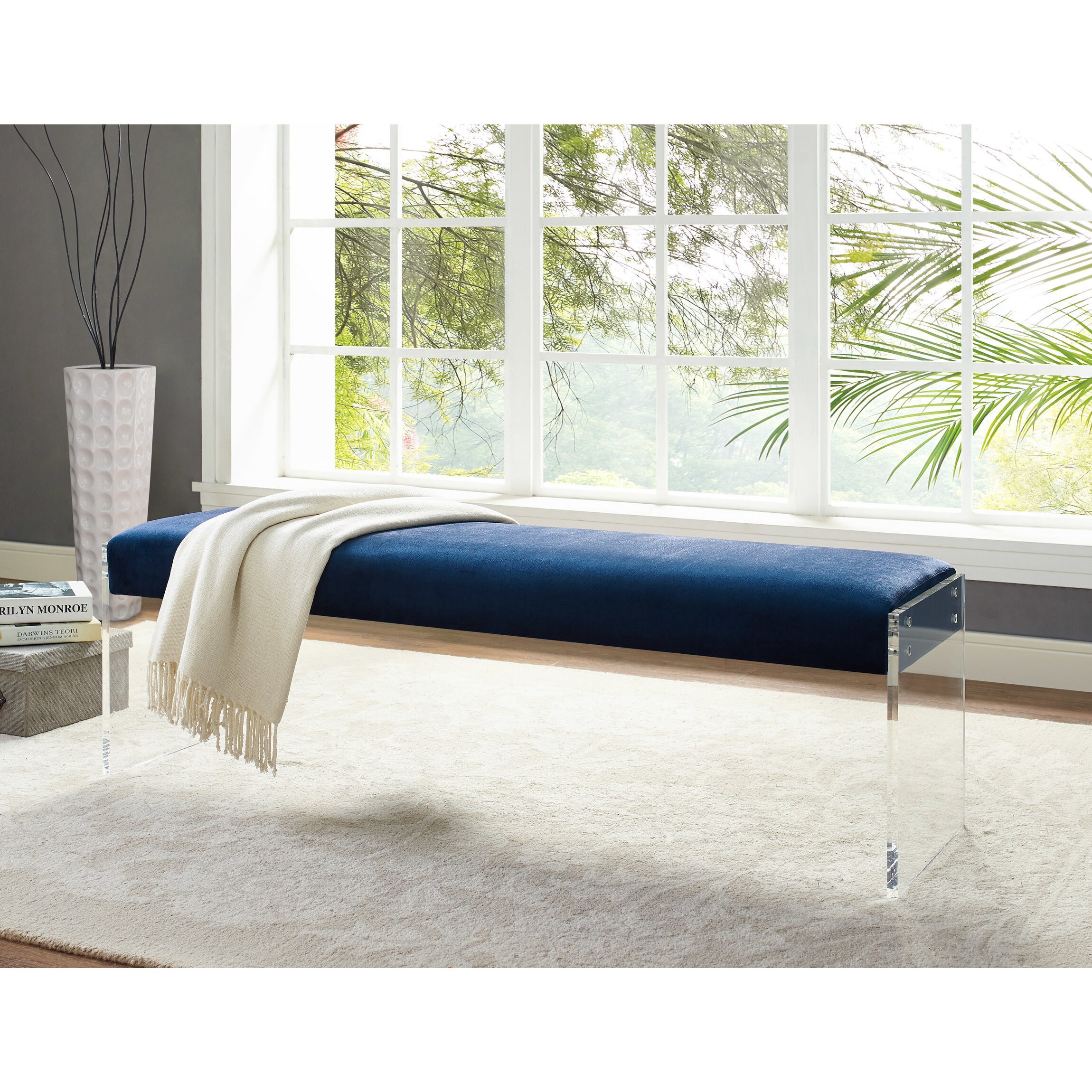 Envy Blue Velvet Acrylic Bench