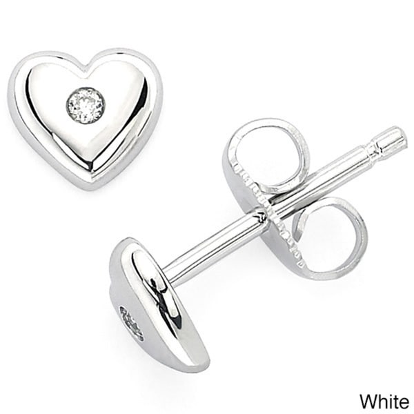 Simulated Red Garnet /& White CZ Circle Heart Stud Earrings In 14k White Gold Over Sterling Silver