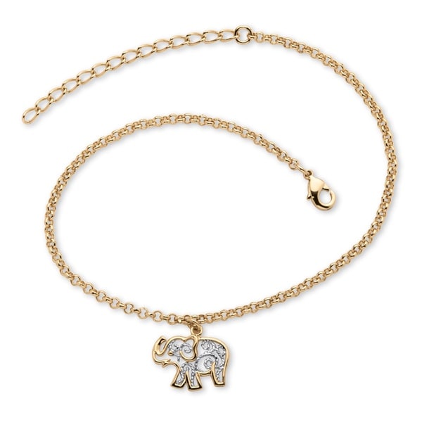 Gold Plated Two Tone Filigree Elephant Ankle Bracelet Gold Plated Two Tone Filigree Elephant Ankle Bracelet Adjule 9 To 11