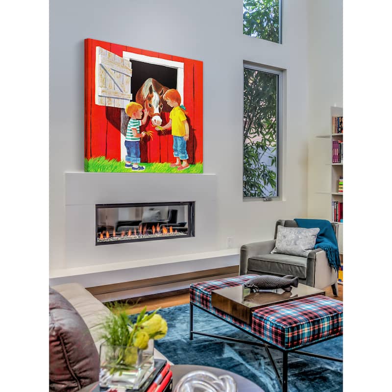 Marmont Hill 'Kids with Horse' by Curtis Painting Print on Canvas - Multi-Color