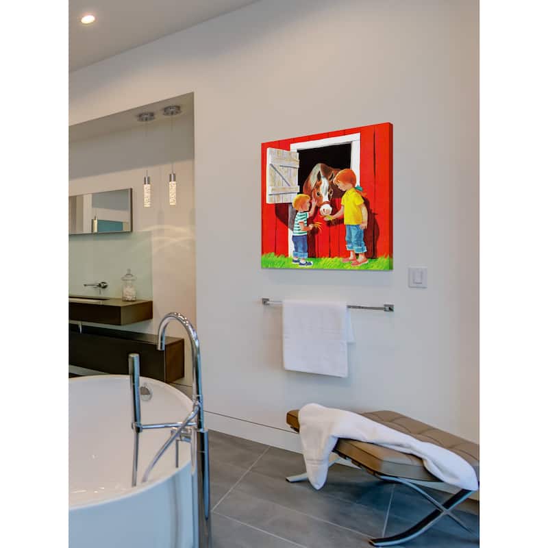 Marmont Hill 'Kids with Horse' by Curtis Painting Print on Canvas - Multi-Color