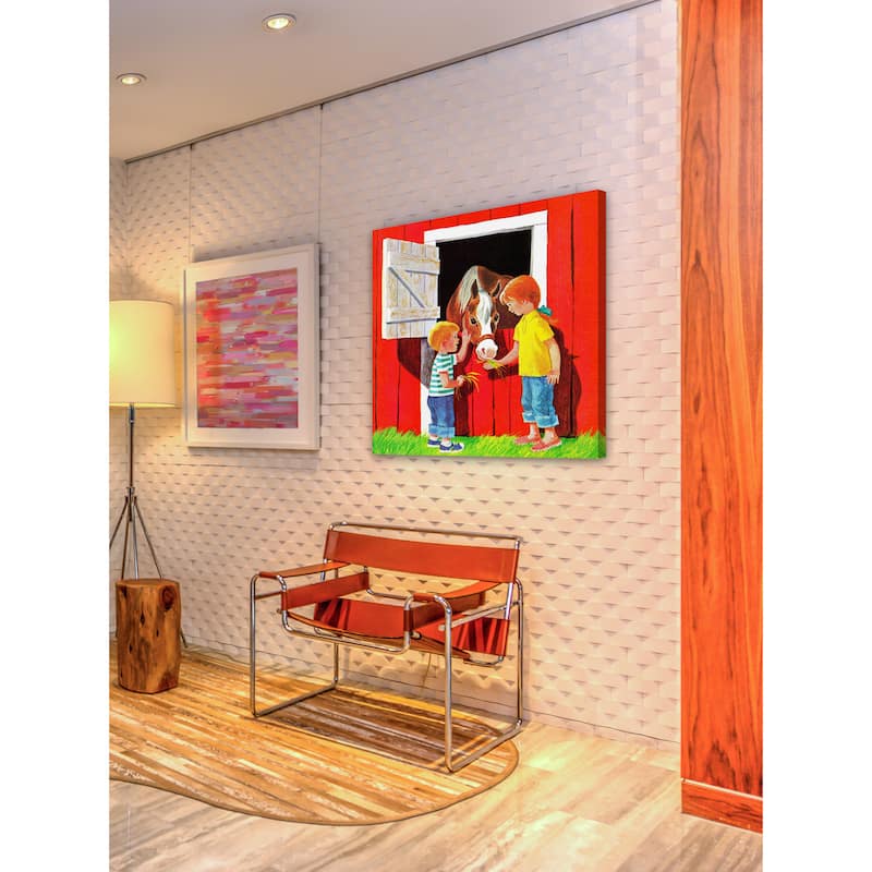 Marmont Hill 'Kids with Horse' by Curtis Painting Print on Canvas - Multi-Color