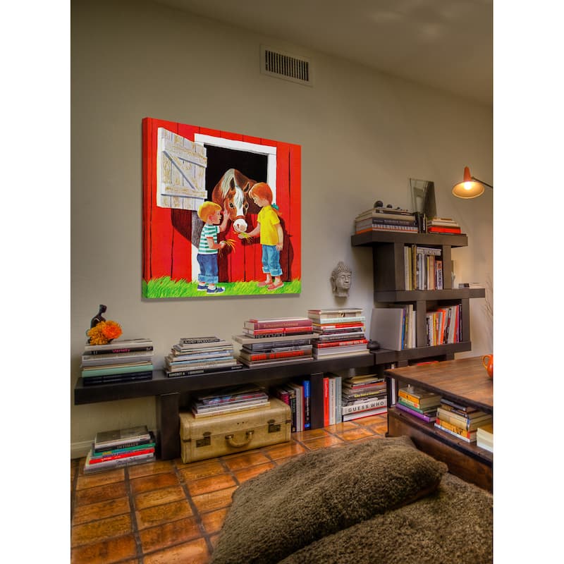 Marmont Hill 'Kids with Horse' by Curtis Painting Print on Canvas - Multi-Color