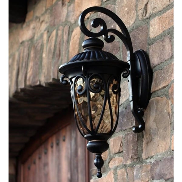 Hailee Exterior Outdoor Light Fixture Oil Rubbed Bronze Finish with Gold Stone Glass Free