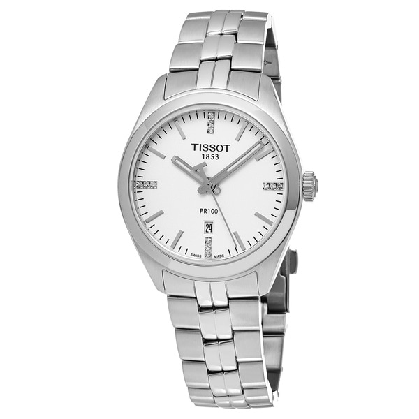 Tissot Women's T101.210.11.036.00 'PR 100' Silver Diamond Dial Stainless Steel Swiss Quartz Watch