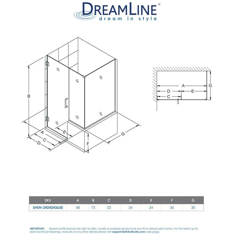 DreamLine Unidoor Plus 48 in. W x 30 3/8 in. D x 72 in. H Frameless Hinged Shower Enclosure - 30.38" x 48"