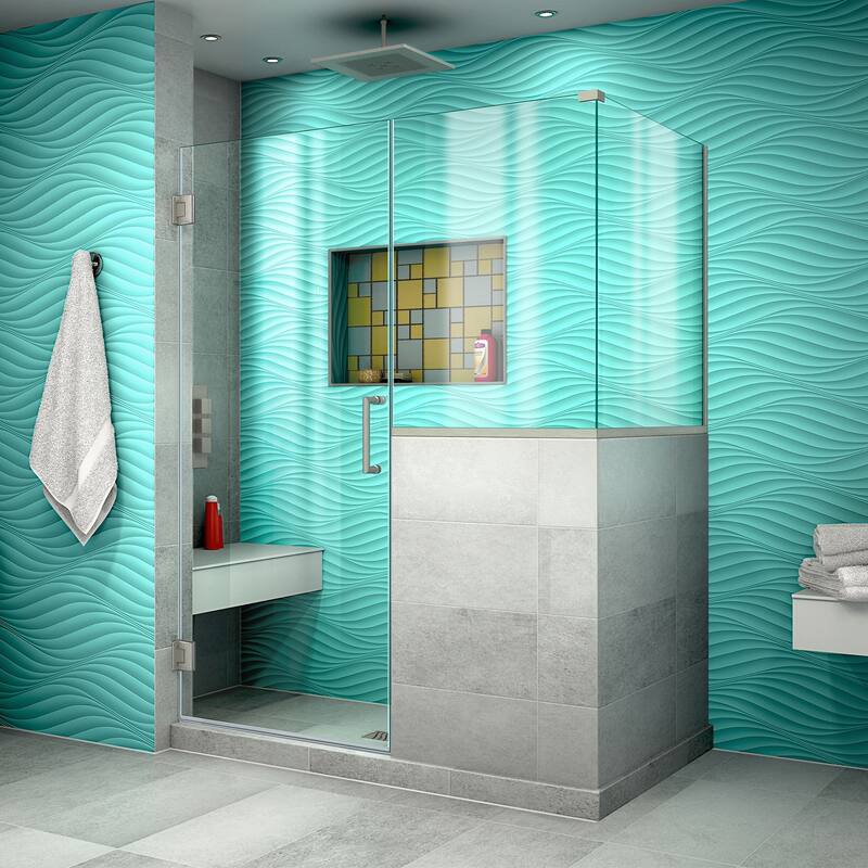 DreamLine Unidoor Plus 48 in. W x 30 3/8 in. D x 72 in. H Frameless Hinged Shower Enclosure - 30.38" x 48" - Brushed Nickel Finish