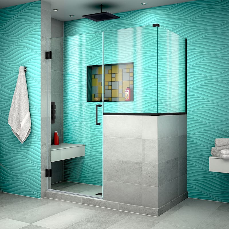 DreamLine Unidoor Plus 48 in. W x 30 3/8 in. D x 72 in. H Frameless Hinged Shower Enclosure - 30.38" x 48" - Satin Black Finish