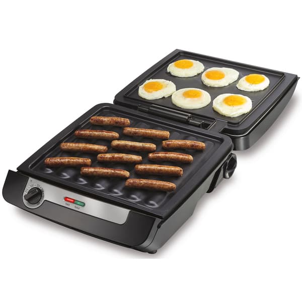 Hamilton Beach 3-in-1 Electric Indoor Grill + Griddle, 8-Serving,  Reversible Nonstick Plates 