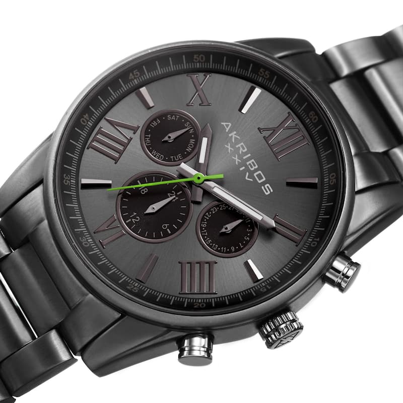 Akribos XXIV Men's Swiss Quartz Multifunction Dual Time Gray Bracelet Watch - grey