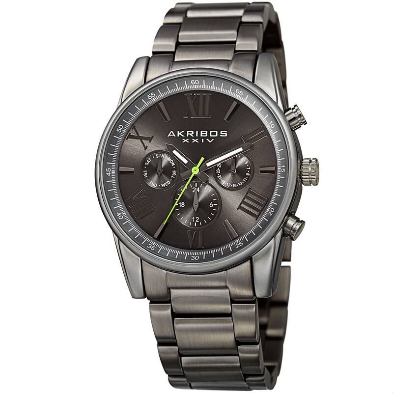 Akribos XXIV Men's Swiss Quartz Multifunction Dual Time Gray Bracelet Watch - grey