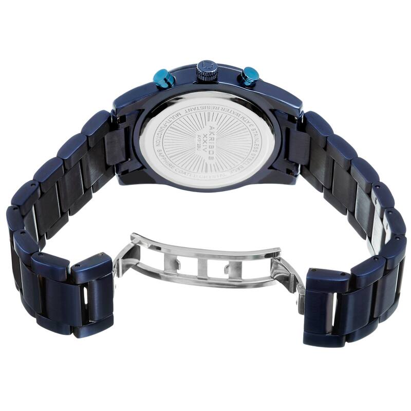 Akribos XXIV Men's Swiss Quartz Multifunction Dual Time Blue Bracelet Watch