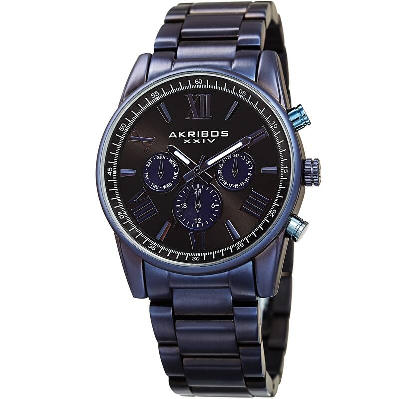 Akribos XXIV Men's Swiss Quartz Multifunction Dual Time Blue Bracelet Watch