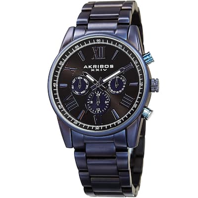 Akribos XXIV Men's Swiss Quartz Multifunction Dual Time Blue Bracelet Watch