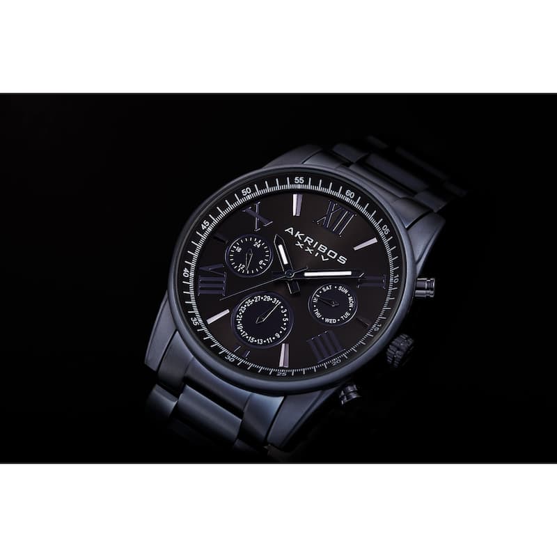 Akribos XXIV Men's Swiss Quartz Multifunction Dual Time Blue Bracelet Watch