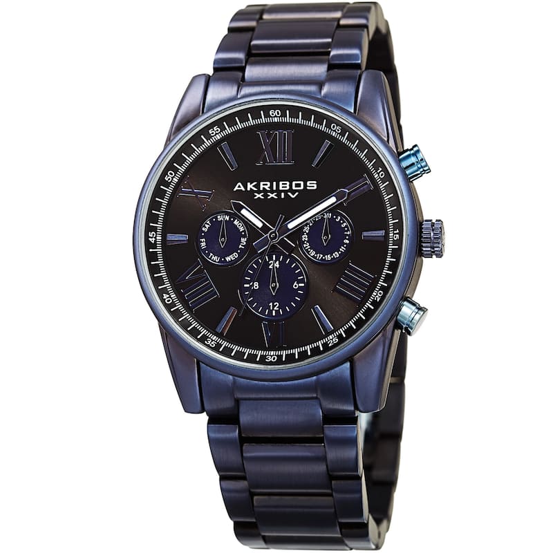 Akribos XXIV Men's Swiss Quartz Multifunction Dual Time Blue Bracelet Watch