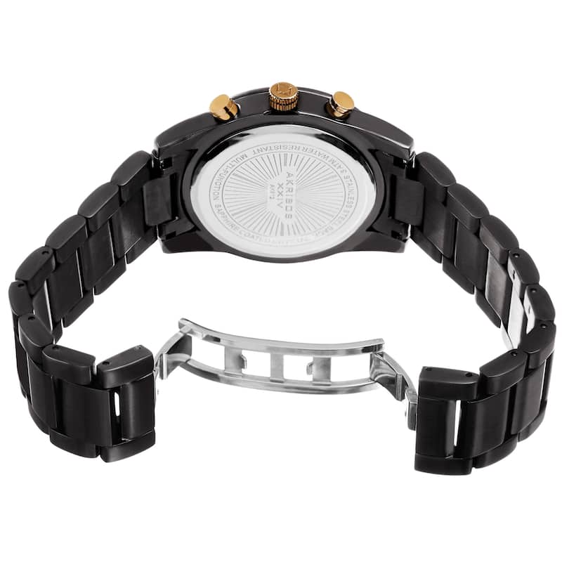 Akribos XXIV Men's Swiss Quartz Multifunction Dual Time Black Bracelet Watch