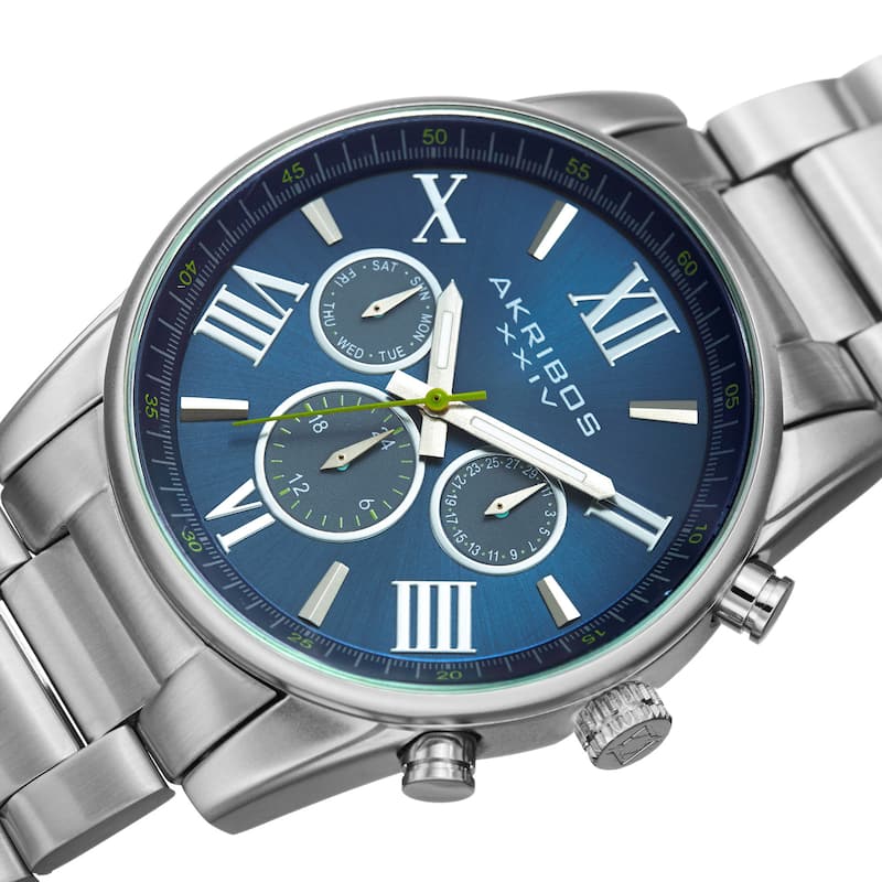 Akribos XXIV Men's Swiss Quartz Multifunction Dual Time Blue Bracelet Watch