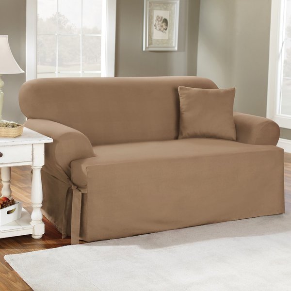 Sure Fit Cotton Classic Tcushion Loveseat Slipcover in Natural (As Is