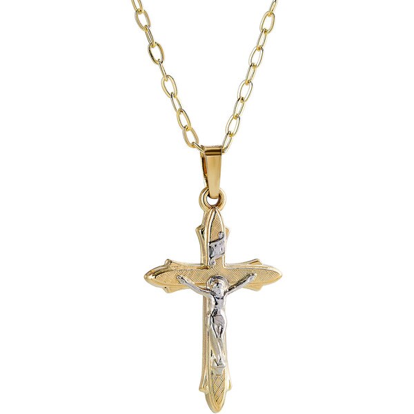 Pori 14k Gold Two-tone accented Spike ended Crucifix Necklace - Free ...