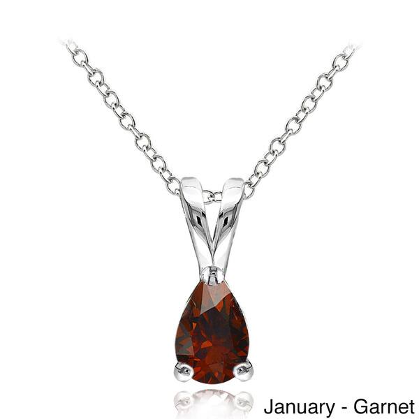 slide 2 of 16, Glitzy Rocks Sterling Silver Gemstone Birthstone Teardrop Solitaire Necklace January - Red - Garnet