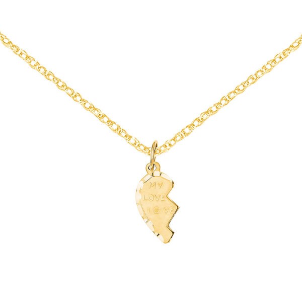 14K Yellow GoldBEST FRIENDS Broken Heart Charm Pendant with 1.2mm Singapore Chain Necklace