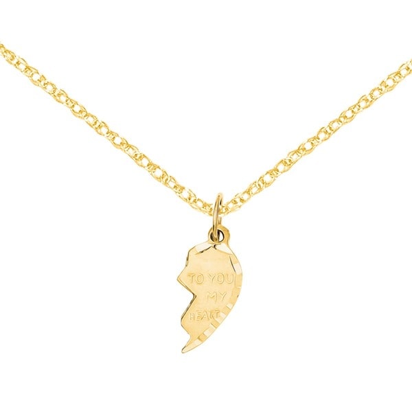 14K Yellow GoldBEST FRIENDS Broken Heart Charm Pendant with 1.2mm Singapore Chain Necklace