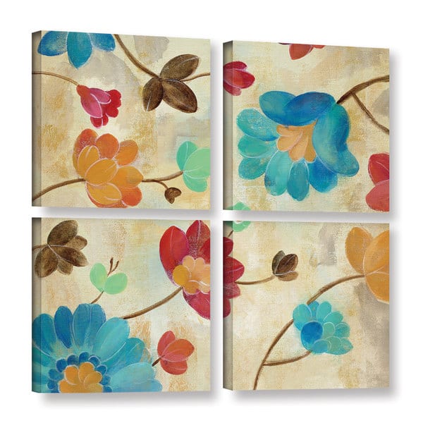 ArtWall 4 Piece Silvia Vassilevas Coral and Teal Garden II Gallery Wrapped Canvas Square Set 36 x 36 