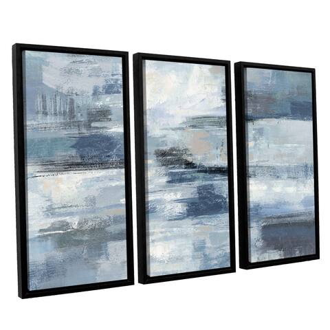 Silvia Vassileva 'Clear Water Indigo and Gray' 3-piece Floater Framed Canvas Set - Multi