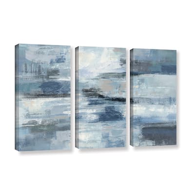 Silvia Vassileva 'Clear Water Indigo and Gray' 3-piece Gallery Wrapped Canvas Set