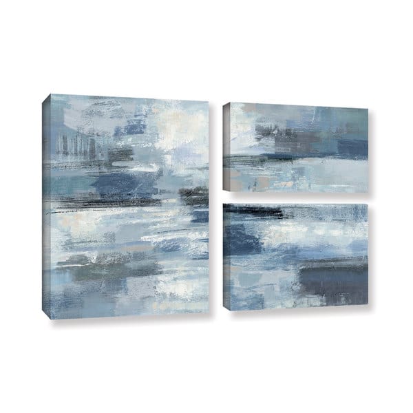 Silvia Vassileva 'Clear Water Indigo and Gray' 3-piece Gallery Wrapped ...