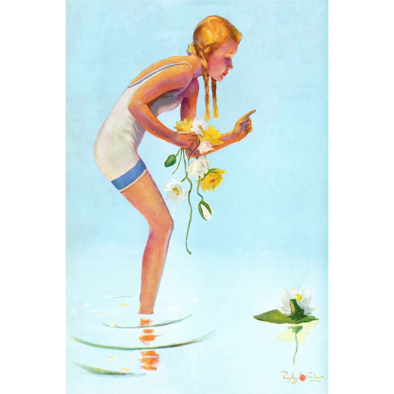 Marmont Hill 'Girl with Flowers' by Curtis Painting Print on Canvas - Multi-Color