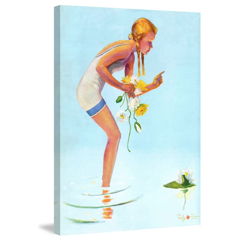 Marmont Hill 'Girl with Flowers' by Curtis Painting Print on Canvas - Multi-Color