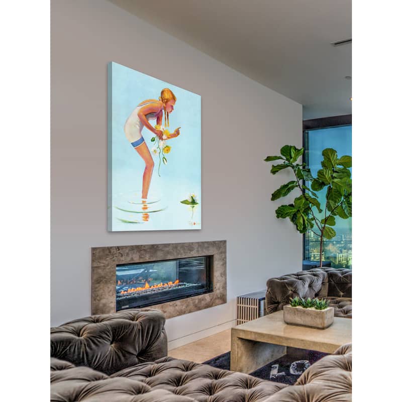 Marmont Hill 'Girl with Flowers' by Curtis Painting Print on Canvas - Multi-Color